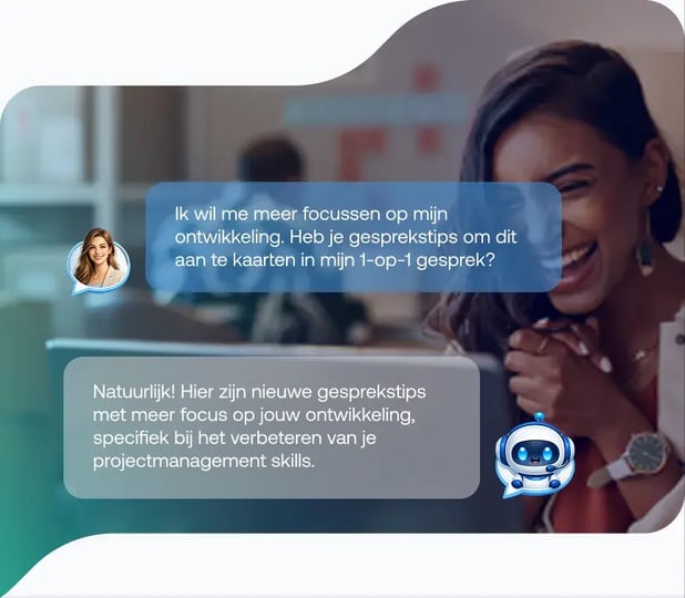 Een medewerker vraagt de AI Coach om gesprekstips voor haar 1-op-1