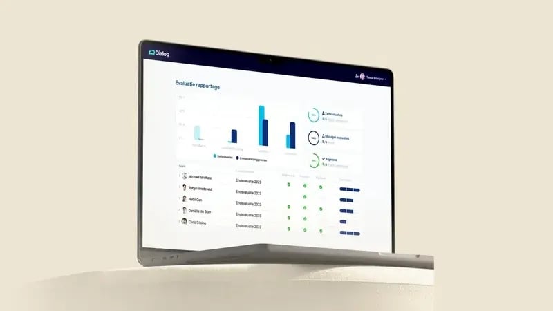 Het evaluatierapport van Dialog Performance op een laptop