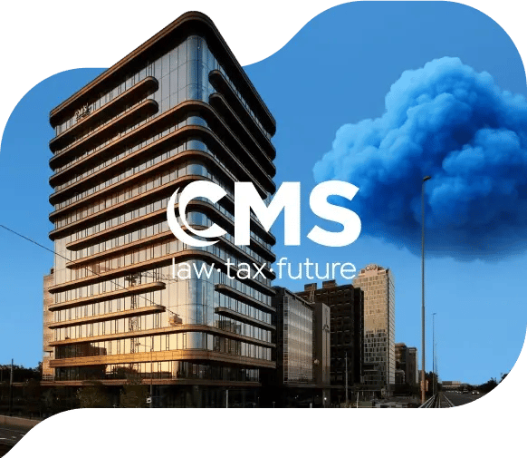 Een kantoorgebouw met het logo van CMS